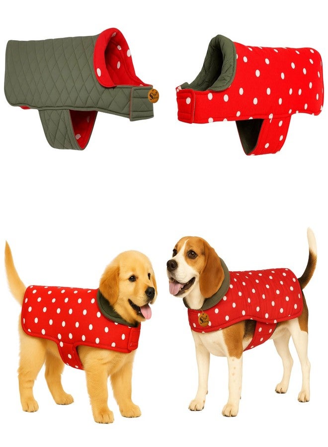 Sage Square Dual-Sided Polka Dot Dog Jacket - Protective Cold-Weather Gear for Pets, Lightweight, Cushioned, Designed for Warmth & Comfort Indoors or Outside (Polka Red, M - 16 Inch) - Image 1